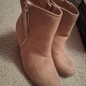 Diba Tan Suede Ankle Booties with Zipper